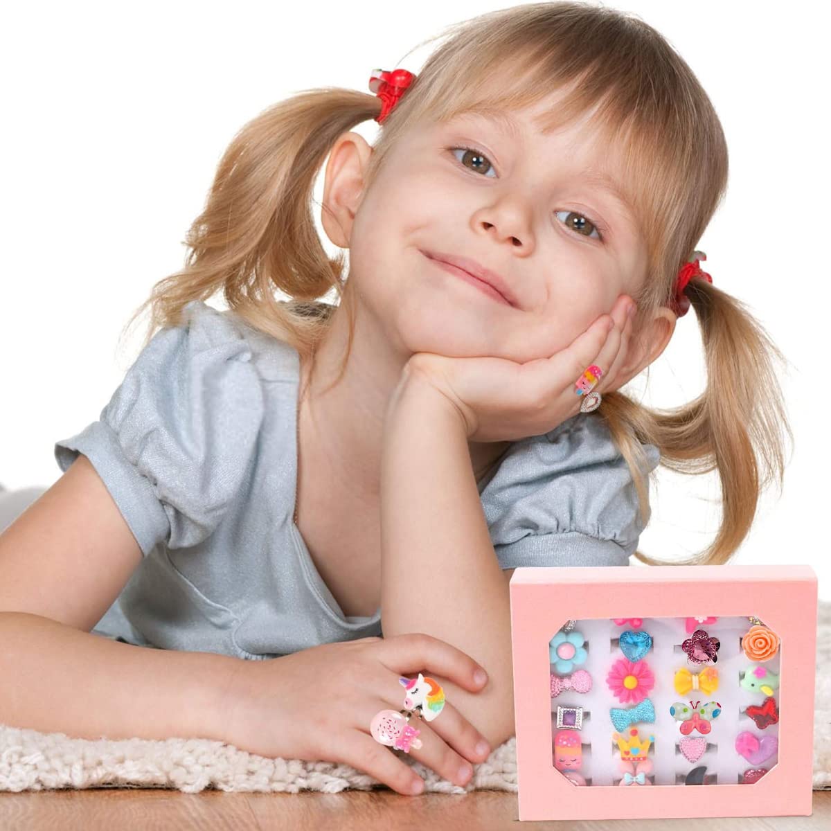 SANNIDHI 24pcs Combo Finger Rings for Girls Resin Cartoon Cute Ring Set for Girls Kids Pretend Play Dress Up, Adjustable Size Jewelry Rings with Gift Box SANNIDHI 24pcs Combo Finger Rings for Girls Resin Cartoon Cute Ring Set for Girls Kids Pretend Play Dress Up, Adjustable Size Jewelry Rings with Gift Box